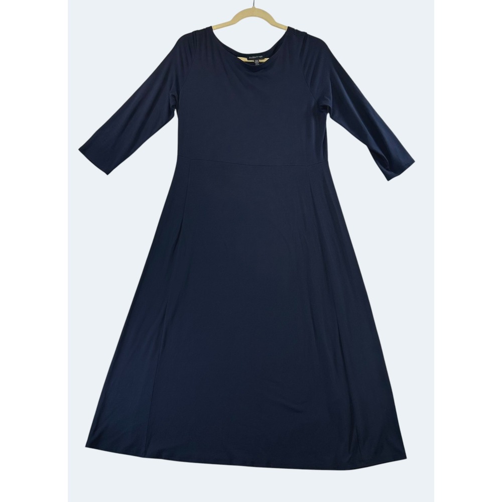 Eileen Fisher Lagenlook Navy Blue Knit Maxi Dress S Quiet Luxury Capsule Modest